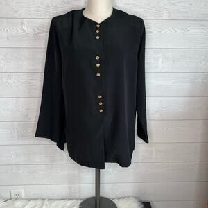 Vintage 80s Bedford Fair Lifestyles Black Button Up Tunic Top SZ 12 P